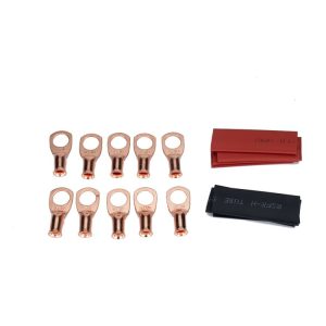 10 PCS AWG T2 Copper Heavy-duty Cold-pressed Wire Terminals 8 x 3 / 8 with Heat Shrinkable Tube