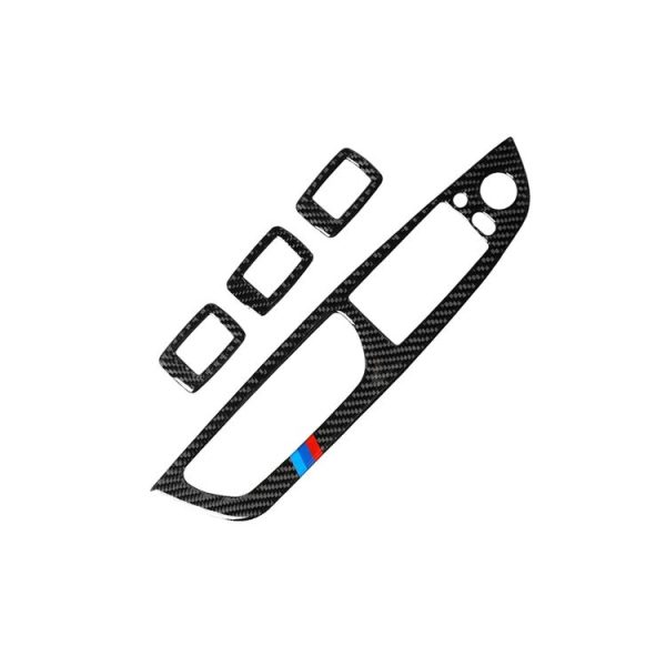 4 in 1 Car Carbon Fiber Tricolor Window Lift Switch Panel Decorative Sticker for BMW 2008-2013 X5 E70 / 2009-2014 X6 E71, High Configuration Left Drive - Image 2
