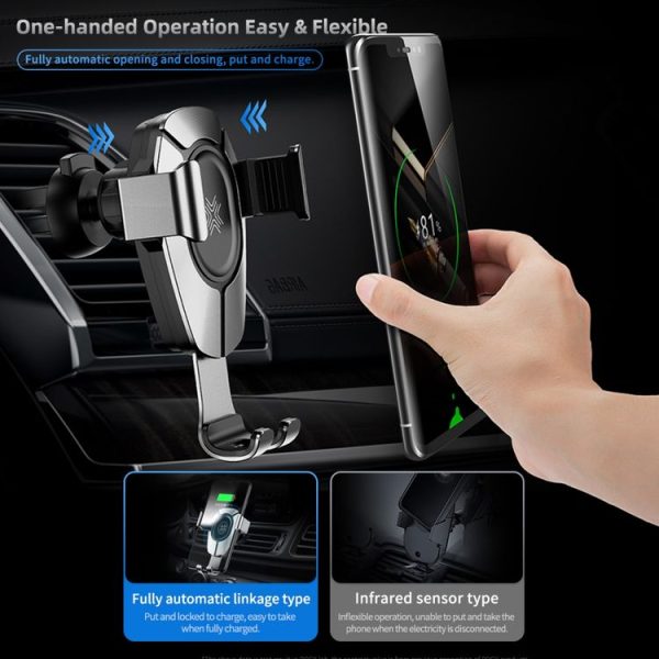 ROCK W25 Car Stand Wireless Fast Charger Air Outlet Gravity Phone Bracket (Silver) - Image 11