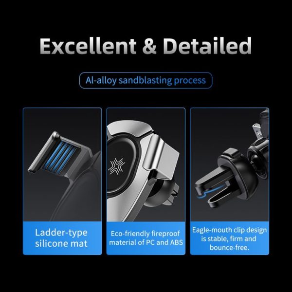 ROCK W25 Car Stand Wireless Fast Charger Air Outlet Gravity Phone Bracket (Silver) - Image 13