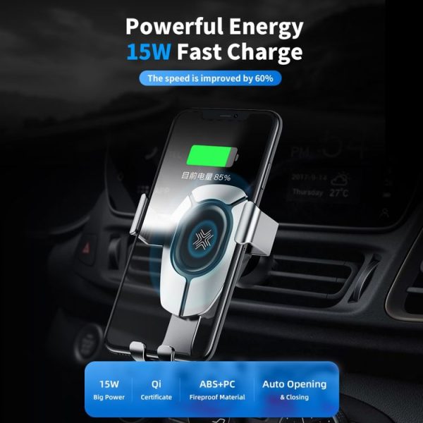 ROCK W25 Car Stand Wireless Fast Charger Air Outlet Gravity Phone Bracket (Silver) - Image 3