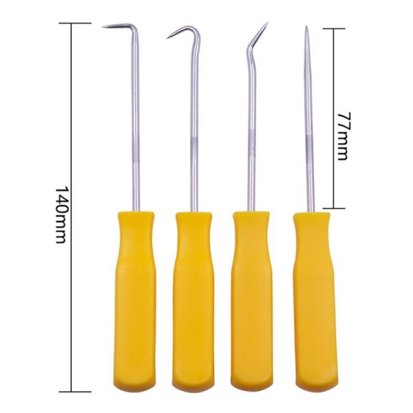 4 PCS Car Pick and Hook Set O Ring Oil Seal Gasket Puller Remover Craft Hand Tool Car Remover Tool Set (Yellow) - Image 2