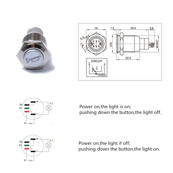 Momentary Reset Switch Push Button 16mm 12V for Car Motorcycle Horn Speaker - Image 4