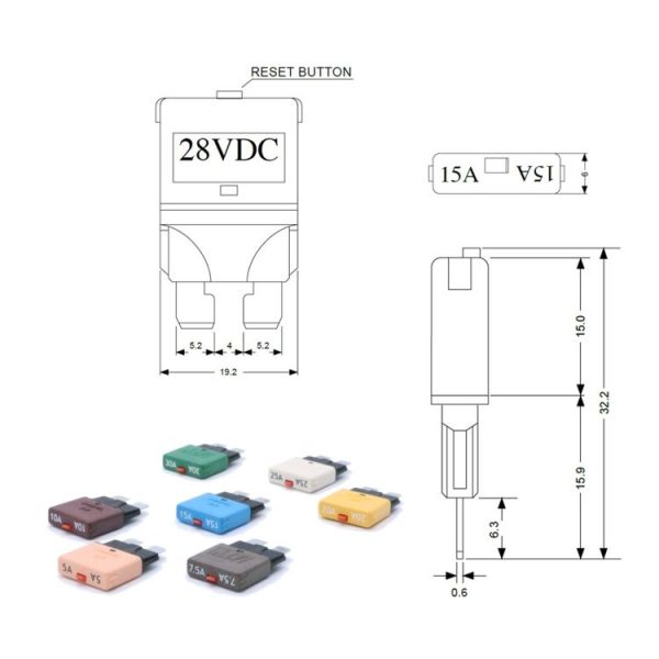 15AMP DC28V Circuit Breaker Trip Fuses Standard Blade Fuse Manual Reset - Image 5