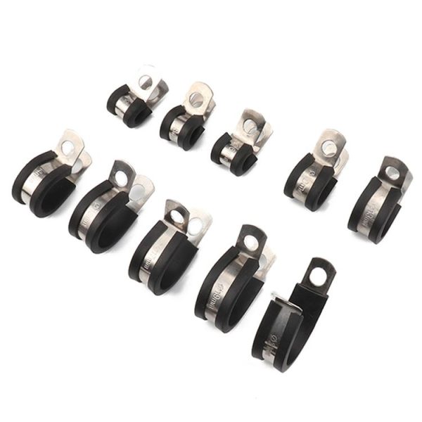 10 PCS Car Rubber Cushion Pipe Clamps Stainless Steel Clamps, Size: 3 / 2 inch (38mm)