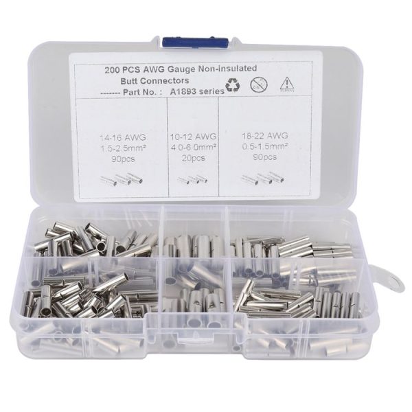 200 PCS Car / Boat AWG Gauge Non-Insulated Butt Connectors Ferrule Cable Crimp Terminal Kit - Image 5