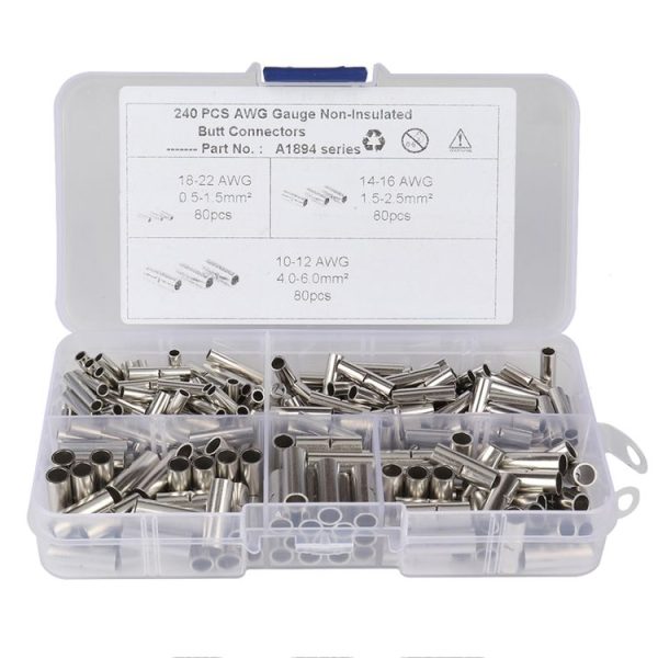 240 PCS Car / Boat AWG Gauge Non-Insulated Butt Connectors Ferrule Cable Crimp Terminal Kit - Image 3