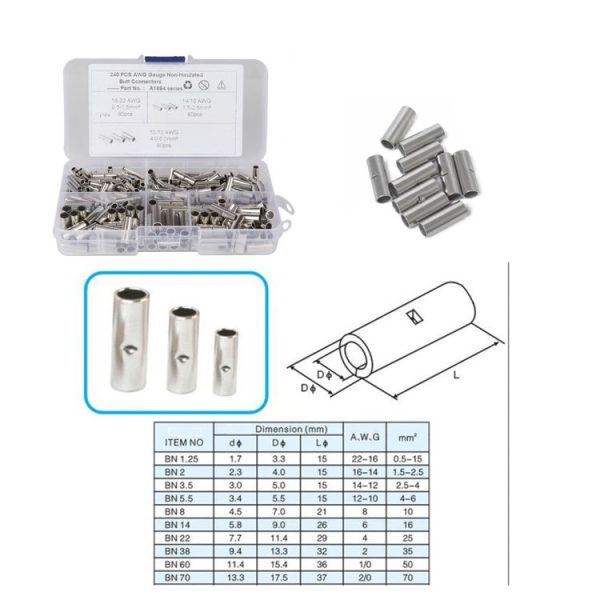 240 PCS Car / Boat AWG Gauge Non-Insulated Butt Connectors Ferrule Cable Crimp Terminal Kit - Image 4