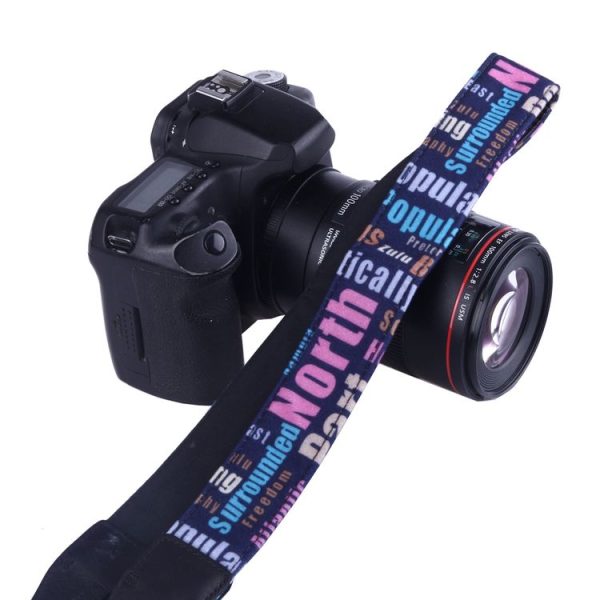 LYNCA LH-03 British Style Series Blue Background English Words Universal Genuine Leather Shoulder Neck Strap Camera Strap for Nikon / Canon / Sony / Panasonic / SLR DSLR ILDC