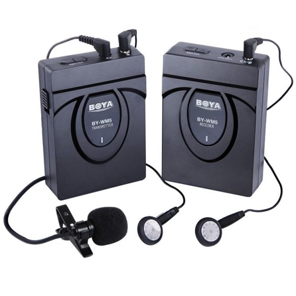 BOYA BY-WM5 2.4GHz Wireless Microphone with Transmitter and Receiver for Smartphones, DSLR Cameras and Video Cameras, Support Two Way Communication System (Black)