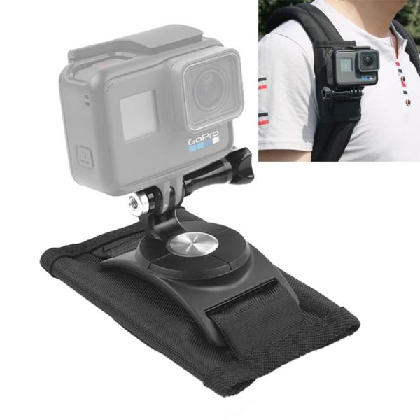 360 Degree Rotating Quick Release Strap Mount Shoulder Backpack Mount for GoPro, Insta360, DJI and Other Action Cameras (Black)