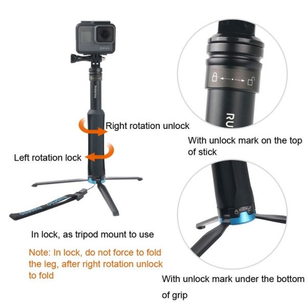 Portable Foldable Tripod Holder Selfie Monopod Stick for GoPro, Insta360, DJI and Other Action Cameras, Length: 23.5-81cm - Image 4