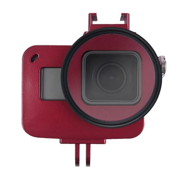 Housing Shell CNC Aluminum Alloy Protective Cage with Insurance Frame & 52mm UV Lens for GoPro HERO7 Black / 6 / 5 (Red) - Image 2