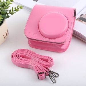 Retro Style Full Body Camera PU Leather Case Bag with Strap for FUJIFILM instax mini 9 / mini 8+ / mini 8 (Pink)