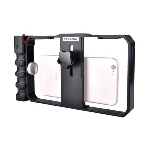 YELANGU YLG0901B Vlogging Live Broadcast Smartphone Plastic Cage Video Rig Filmmaking Recording Handle Stabilizer Bracket for iPhone, Galaxy, Huawei, Xiaomi, HTC, LG, Google, and Other Smartphones (Black)