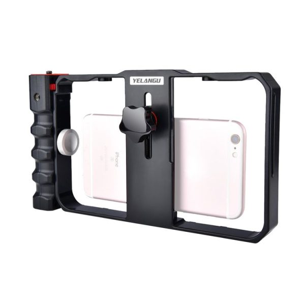 YELANGU YLG0901B Vlogging Live Broadcast Smartphone Plastic Cage Video Rig Filmmaking Recording Handle Stabilizer Bracket for iPhone, Galaxy, Huawei, Xiaomi, HTC, LG, Google, and Other Smartphones (Black)