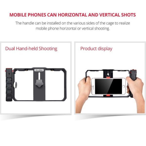 YELANGU YLG0901B Vlogging Live Broadcast Smartphone Plastic Cage Video Rig Filmmaking Recording Handle Stabilizer Bracket for iPhone, Galaxy, Huawei, Xiaomi, HTC, LG, Google, and Other Smartphones (Black) - Image 9