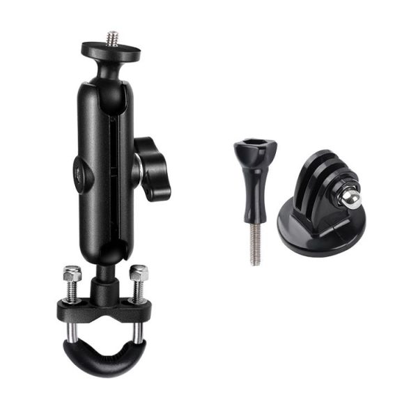 9cm Connecting Rod 20mm Ball Head Motorcycle Handlebar Fixed Mount Holder with Tripod Adapter & Screw for GoPro, Insta360, DJI and Other Action Cameras (Black)