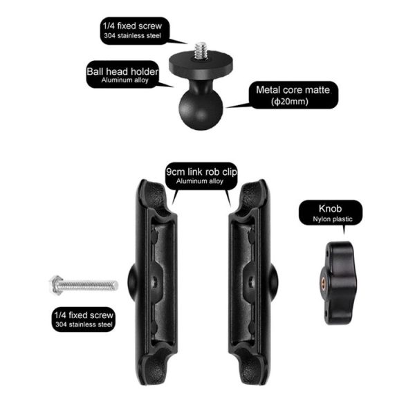 9cm Connecting Rod 20mm Ball Head Motorcycle Handlebar Fixed Mount Holder with Tripod Adapter & Screw for GoPro, Insta360, DJI and Other Action Cameras (Black) - Image 6