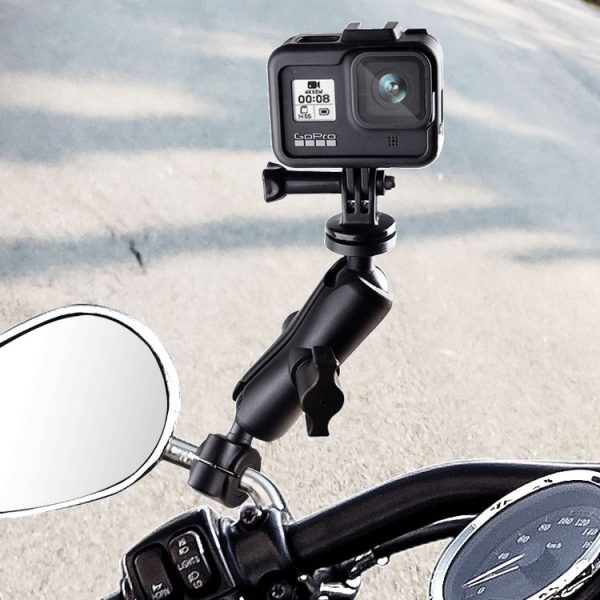 25mm Ball Head Motorcycle Rearview Mirror Fixed Mount Holder with 4 Styles Gaskets for GoPro, Insta360, DJI and Other Action Cameras (Black) - Image 5