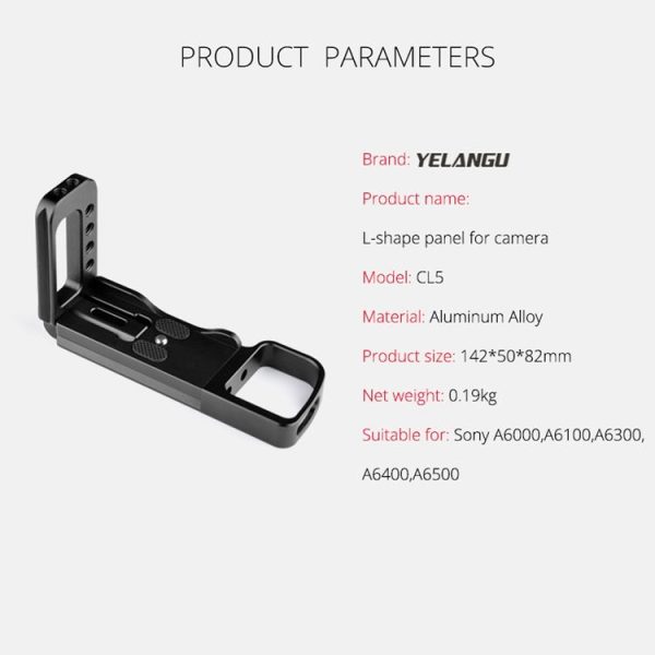 YELANGU YLG0715A 1 / 4 inch Vertical Shoot Quick Release L Plate Bracket Base Holder for Sony A6300 / A6000 / A6100 / A6400 / A6500 (Black) - Image 5