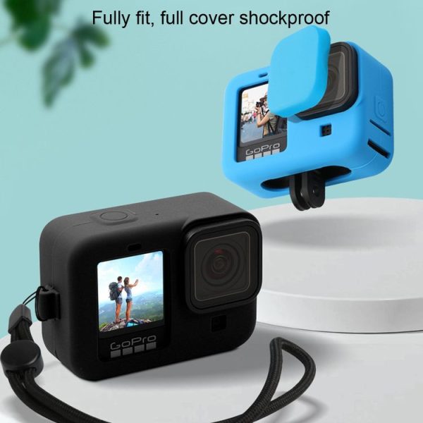 GoPro HERO10 Black / HERO9 Black Silicone Protective Case Cover with Wrist Strap & Lens Cover (Black) - Image 3