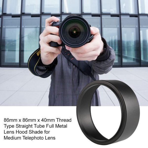 86mm x 86mm x 40mm Thread Type Straight Tube Full Metal Lens Hood Shade for Medium Telephoto Lens - Image 5
