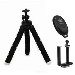 Mini Octopus Flexible Foam Tripod Holder with Phone Clamp & Remote Control (Black)