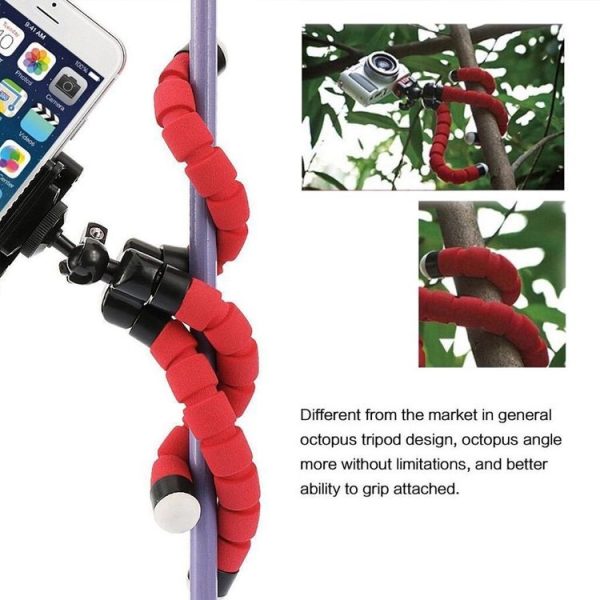 Mini Octopus Flexible Foam Tripod Holder with Phone Clamp & Remote Control (Black) - Image 10
