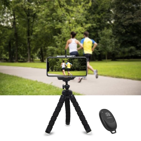 Mini Octopus Flexible Foam Tripod Holder with Phone Clamp & Remote Control (Black) - Image 9