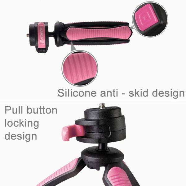 Fotopro SY-310 Adjustable 123mm-167mm 1.5kg Burden 1 / 4 inch Screw Portable Mini Tripod Holder Stand Mount with Protective Cover & Sling for Mobile Phone & GoPro & Card Machine & Micro DSLR Digital Camera (Pink) - Image 5