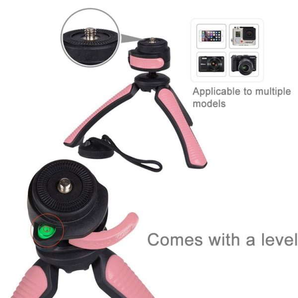 Fotopro SY-310 Adjustable 123mm-167mm 1.5kg Burden 1 / 4 inch Screw Portable Mini Tripod Holder Stand Mount with Protective Cover & Sling for Mobile Phone & GoPro & Card Machine & Micro DSLR Digital Camera (Pink) - Image 6