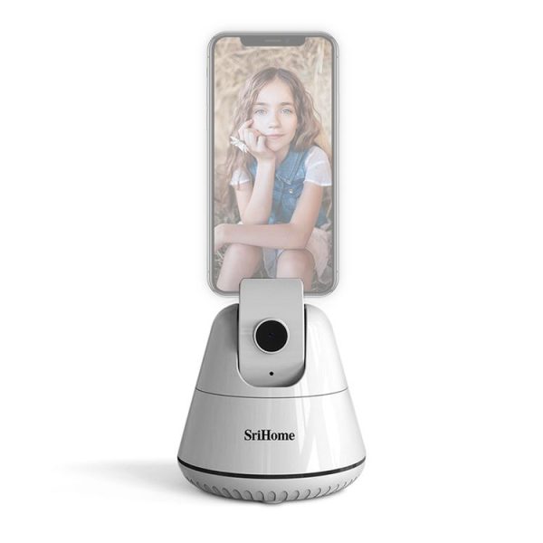 SriHome SH006 360 Degree Rotation Panoramic Head Bluetooth Auto Face Tracking Object Tracking Holder with Phone Clamp for Smartphones, GoPro, DSLR Cameras (White)