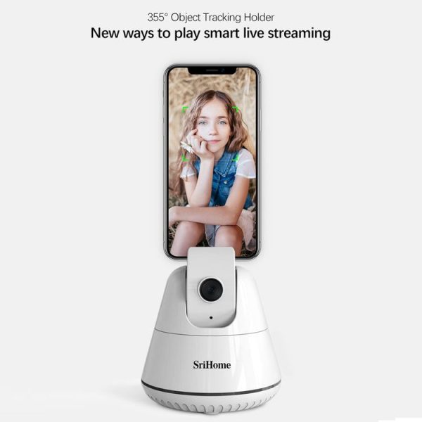SriHome SH006 360 Degree Rotation Panoramic Head Bluetooth Auto Face Tracking Object Tracking Holder with Phone Clamp for Smartphones, GoPro, DSLR Cameras (White) - Image 2