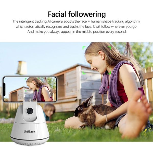 SriHome SH006 360 Degree Rotation Panoramic Head Bluetooth Auto Face Tracking Object Tracking Holder with Phone Clamp for Smartphones, GoPro, DSLR Cameras (White) - Image 5