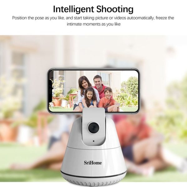 SriHome SH006 360 Degree Rotation Panoramic Head Bluetooth Auto Face Tracking Object Tracking Holder with Phone Clamp for Smartphones, GoPro, DSLR Cameras (White) - Image 7