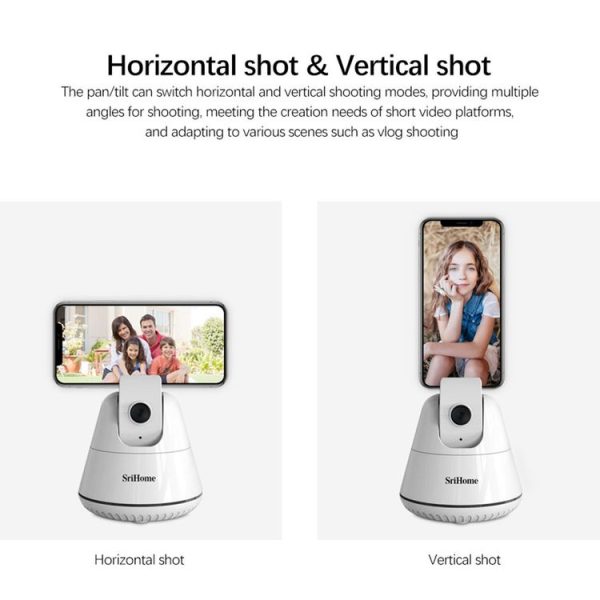 SriHome SH006 360 Degree Rotation Panoramic Head Bluetooth Auto Face Tracking Object Tracking Holder with Phone Clamp for Smartphones, GoPro, DSLR Cameras (White) - Image 9