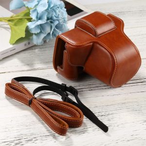PU Leather Camera Full Body Case Bag with Strap for FUJIFILM X-T200 (15-45mm Lens) (Brown)