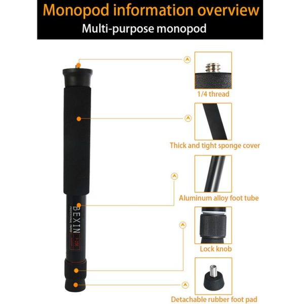 BEXIN P256A Portable Travel Outdoor DSLR Camera Aluminum Alloy Monopod Holder (Black) - Image 7