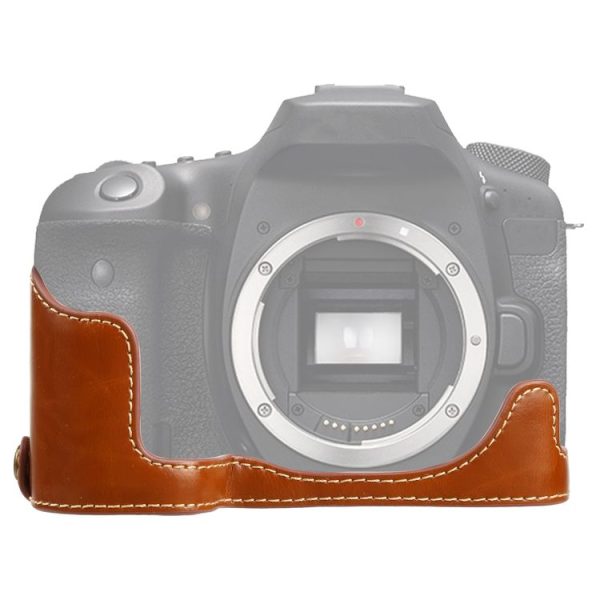 1 / 4 inch Thread PU Leather Camera Half Case Base for Canon EOS 90D (Brown)