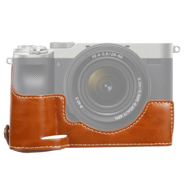 1 / 4 inch Thread PU Leather Camera Half Case Base for Sony ILCE-7C / A7C (Brown)