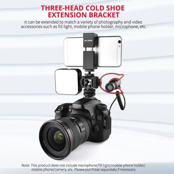 YELANGU A681 Triple Heads Hot Shoe Mount Adapter Flash Holder Bracket (Black) - Image 4