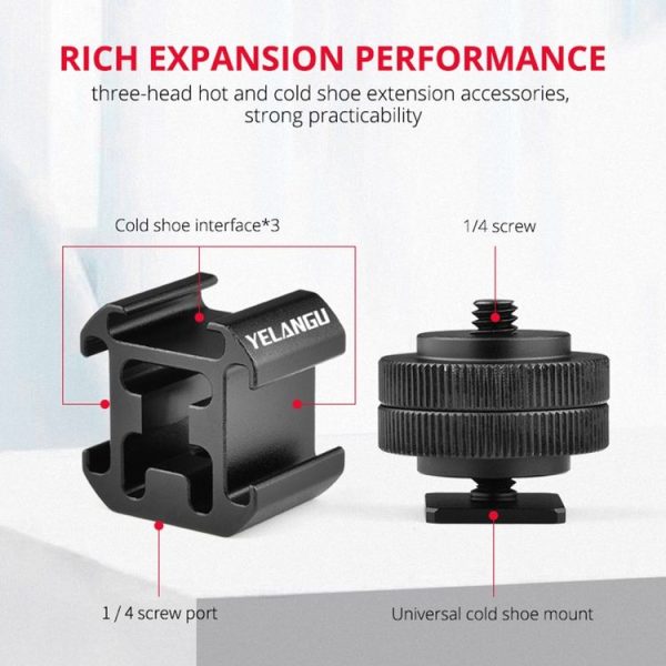 YELANGU A681 Triple Heads Hot Shoe Mount Adapter Flash Holder Bracket (Black) - Image 6