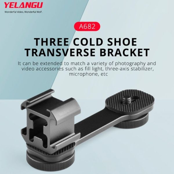 YELANGU A682 Triple Cold Shoe Base Mount Adapter Expansion Microphone Stand Bracket LED Video Light Holder (Black) - Image 4