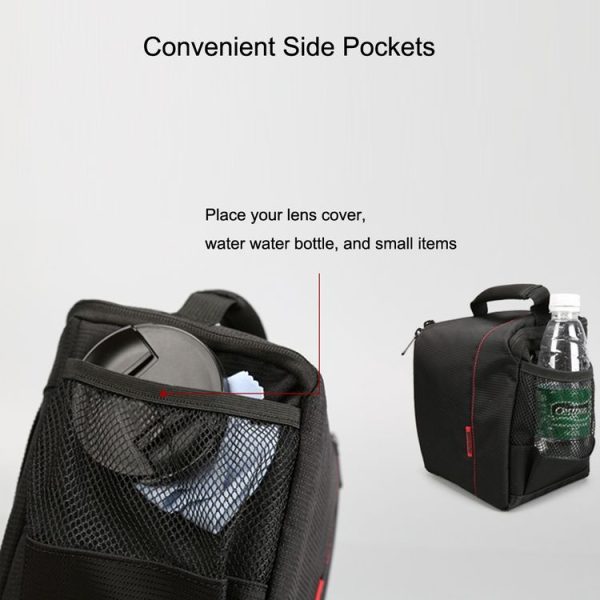 HUWANG HU107420 Portable Waterproof Scratch-proof Polyester Surface Material Outdoor Sports Sling Shoulder Bag Handbag DSLR Camera Bag Phone Bag with Adjustable Detachable Shoulder Strap for GoPro, SJCAM, Nikon, Canon, Xiaomi Xiaoyi YI, Apple, Samsung, Huawei, Size: 18 x 17 x 13 cm (Red) - Image 15