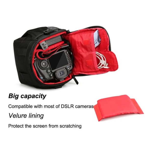 HUWANG HU107420 Portable Waterproof Scratch-proof Polyester Surface Material Outdoor Sports Sling Shoulder Bag Handbag DSLR Camera Bag Phone Bag with Adjustable Detachable Shoulder Strap for GoPro, SJCAM, Nikon, Canon, Xiaomi Xiaoyi YI, Apple, Samsung, Huawei, Size: 18 x 17 x 13 cm (Red) - Image 8