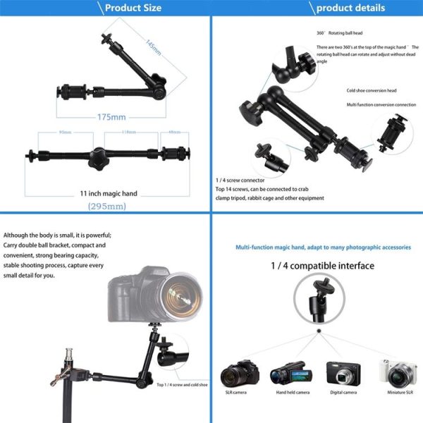 11 inch Adjustable Friction Articulating Magic Arm + Large Claws Clips - Image 6