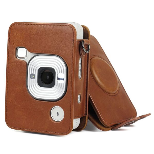 Full Body Camera Retro PU Leather Case Bag with Strap for FUJIFILM instax mini Liplay (Brown) - Image 7