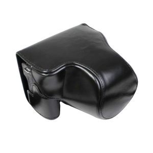 Full Body Camera PU Leather Case Bag with Strap for Canon EOS M6 Mark II (15-55mm Lens) (Black)