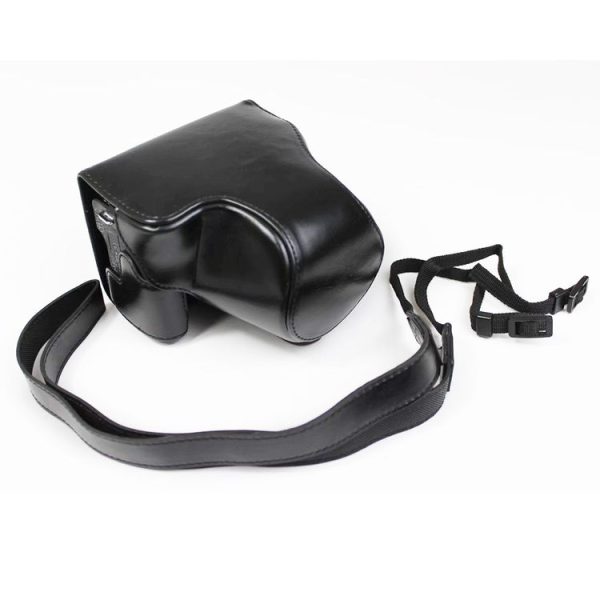 Full Body Camera PU Leather Case Bag with Strap for Canon EOS M6 Mark II (15-55mm Lens) (Black) - Image 2
